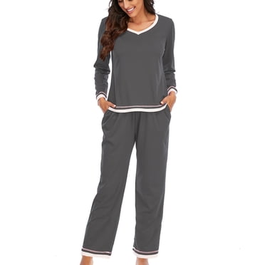 HWRETIE Women's Casual Sleepwear Set Long Sleeve Top And Pants Matching Lounge Wear Pajama Outfit Home Clothing