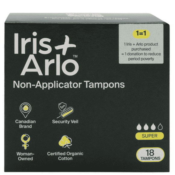 Iris + Arlo Organic Tampons Non Applicator, Super, 100% Cotton, Chemical-Free, Non-toxic, No plastic (18 Count)
