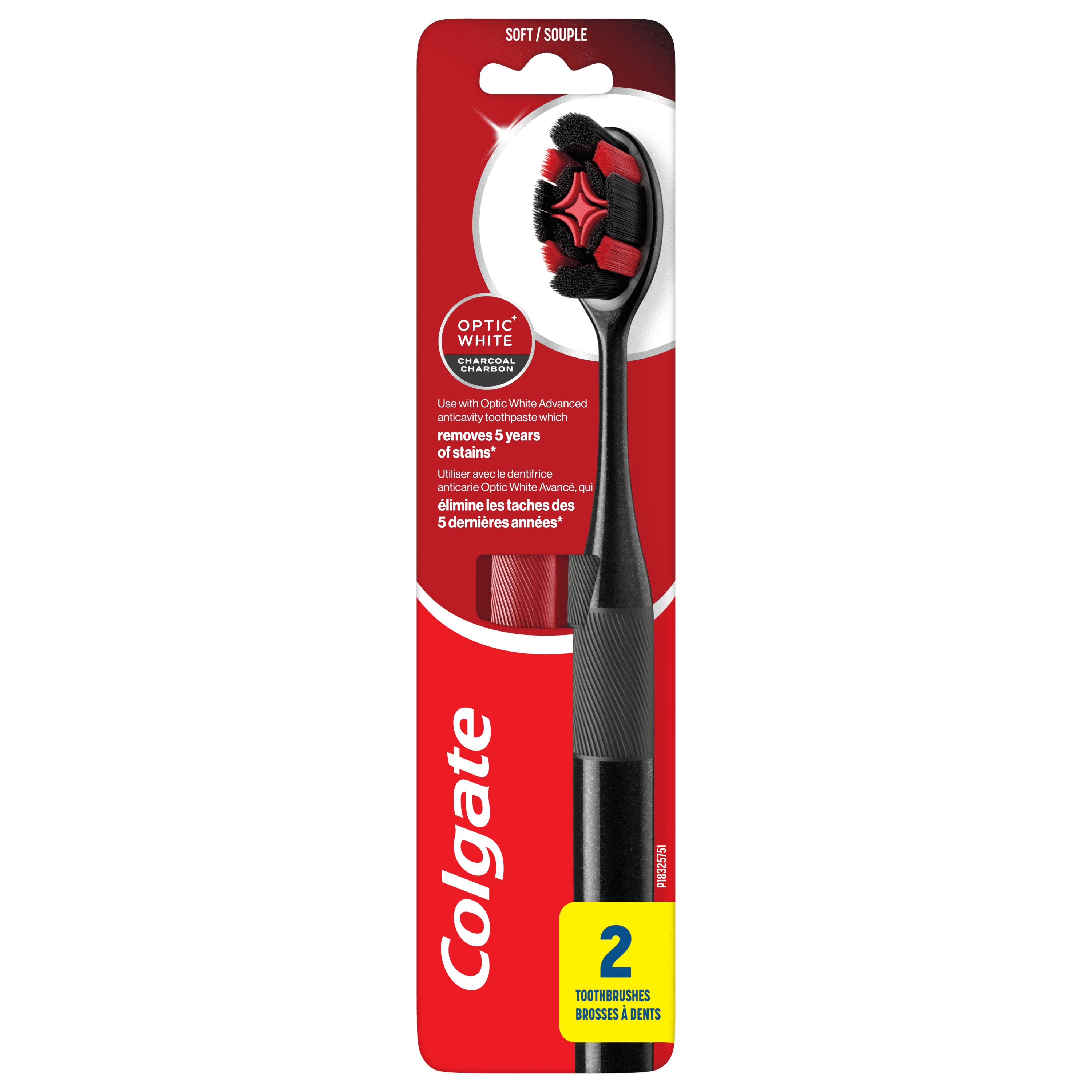 Colgate Optic White Charcoal Soft Toothbrush for Adults, 2 Pack