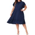 thumbnail image 1 of Agnes Orinda Robe Grande Taille pour Femmes Dos Noué Manches Pétales Col Montant Ourlet à Volants Robe Midi Évasée 4X Bleu Marine, 1 of 8