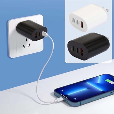 Cagogo Moins de 5 $ 2 Pcs Chargeur USB‐C 65 W, Chargeur Mural USB‐C 65 W, Bloc de Recharge Rapide PD QC à 3 Ports, Adaptateur d'Alimentation pour Appareils Multiples, Station de Recharge de Voyage Compacte, Chargeur Universel pour Téléphone et Portable