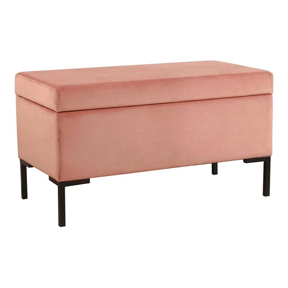 HomePop 17.5" Medium Modern Velvet Fabric Storage Bench with Metal Legs in Pink