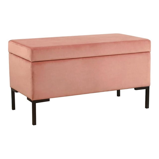 HomePop 17.5" Medium Modern Velvet Fabric Storage Bench with Metal Legs in Pink