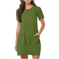 thumbnail image 1 of Timegard Robes de Maison pour Femmes Col Ras du Cou Manches Courtes Coupe Ajustée Couleur Unie Décontractée Confortable Robe Poches, 1 of 7