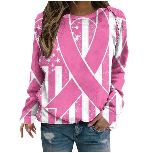 Penkiiy Hauts pour Femmes Femmes Décontracté Manches Longues Col Rond Hauts Chemises Amples Blouse Imprimé de la Saint-Valentin Chandail Graphique Rose Vêtements Y2K