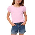 thumbnail image 2 of hengsof T-Shirts à Manches Courtes Bouffantes pour Filles, Col Ras du Cou, Coton Uni, Respirant, T-Shirt Décontracté d'Été, Hauts pour Enfants de 1 à 15 Ans, 2 of 8