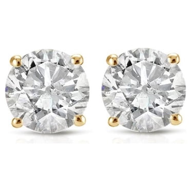 1ct TW Round Natural Diamond Studs Earrings in 14K Yellow Gold with Screw Backs