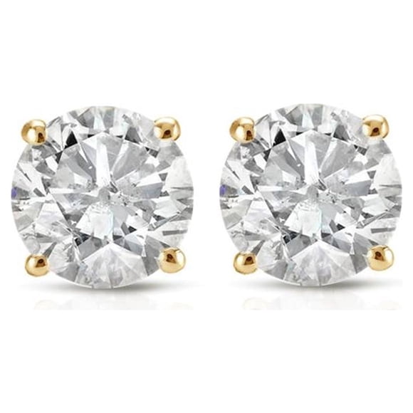 1ct TW Round Natural Diamond Studs Earrings in 14K Yellow Gold with Screw Backs