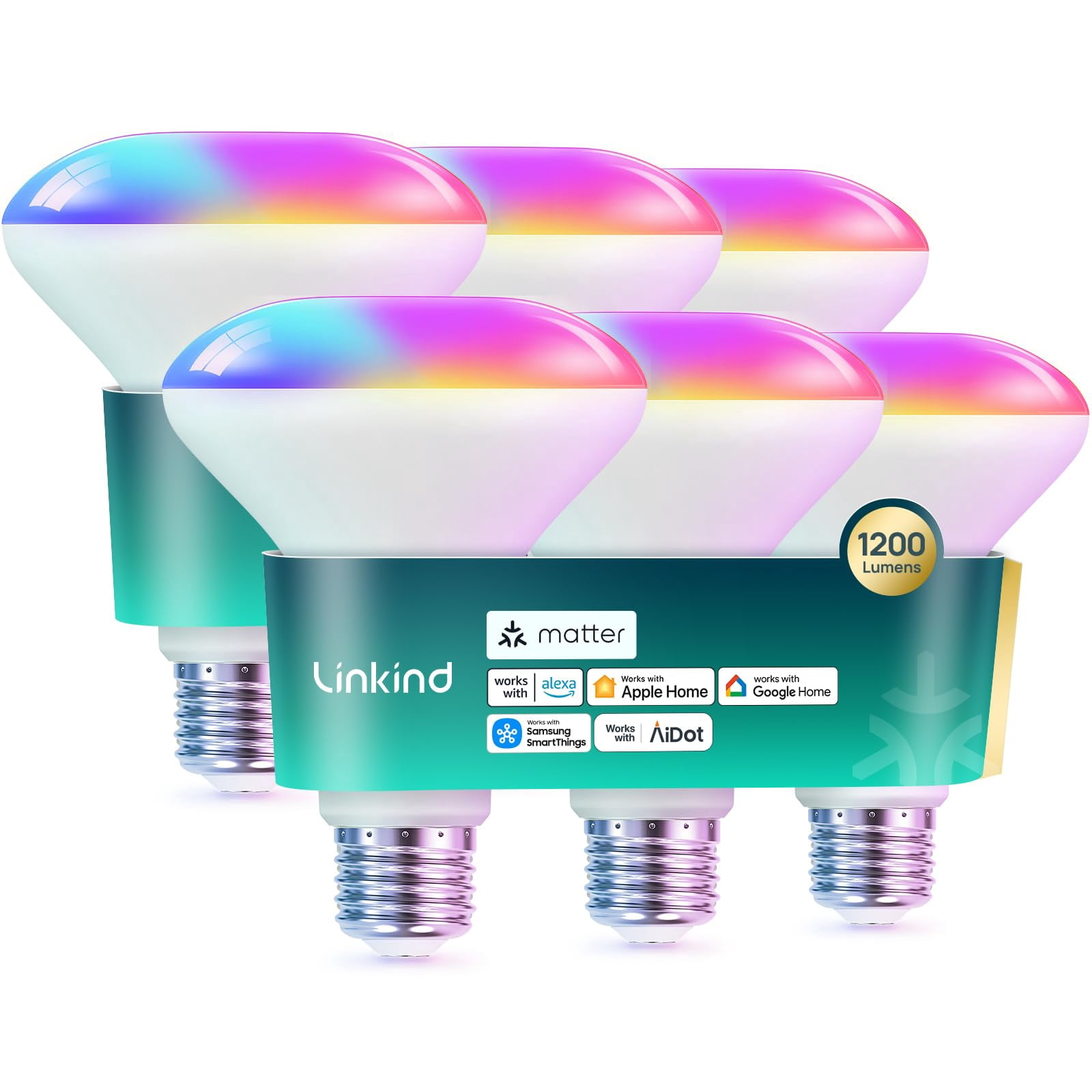 Linkind Matter Smart Light Bulb,1200LM 85W BR30 Smart Flood Light Bulbs Work with Alexa, Apple Home, Google Home, RGBTW Recessed Color Changing Bulbs