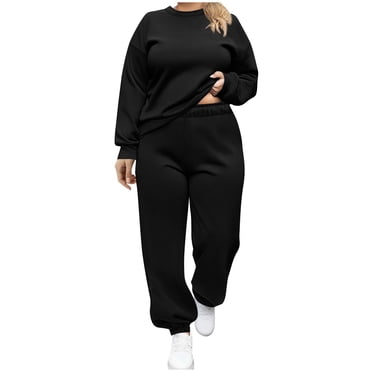 Erwazi Survêtement Grande Taille pour Femmes, Col Rond Décontracté, Chandail à Manches Longues et Ensemble de Joggers à Cordon, Tenue de Sport 2 Pcs avec Poches