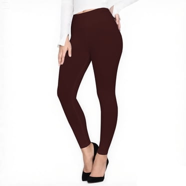 Hitime Leggings pour Femmes Super Doux Extensibles Taille Haute Pleine Longueur Yoga Entraînement Course, Bordeaux L-TG