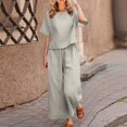 thumbnail image 2 of CHOK Femmes 2 Pièce Tenue Lin Récolte Manches Courtes Haut Salon Ensembles Assortis et Pantalons Longs Survêtements Rose Chaud L, 2 of 5