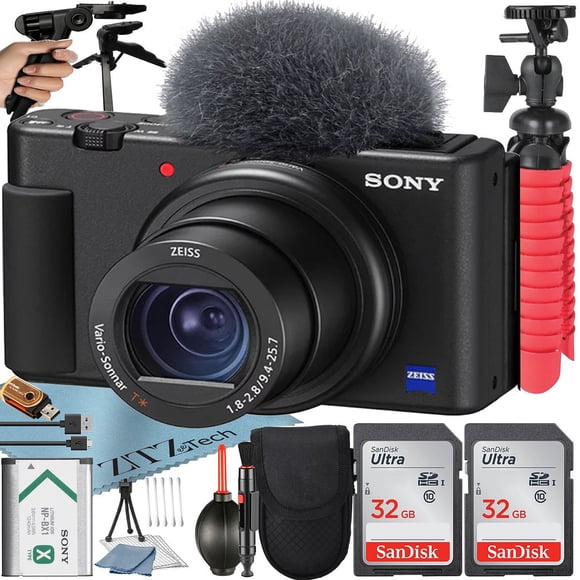 Sony ZV-1F Appareil Photo de Vlogue (Noir) avec 2 Cartes Mémoire SanDisk 32 Go + Trépied + Étui + Ensemble d'Accessoires ZeeTech