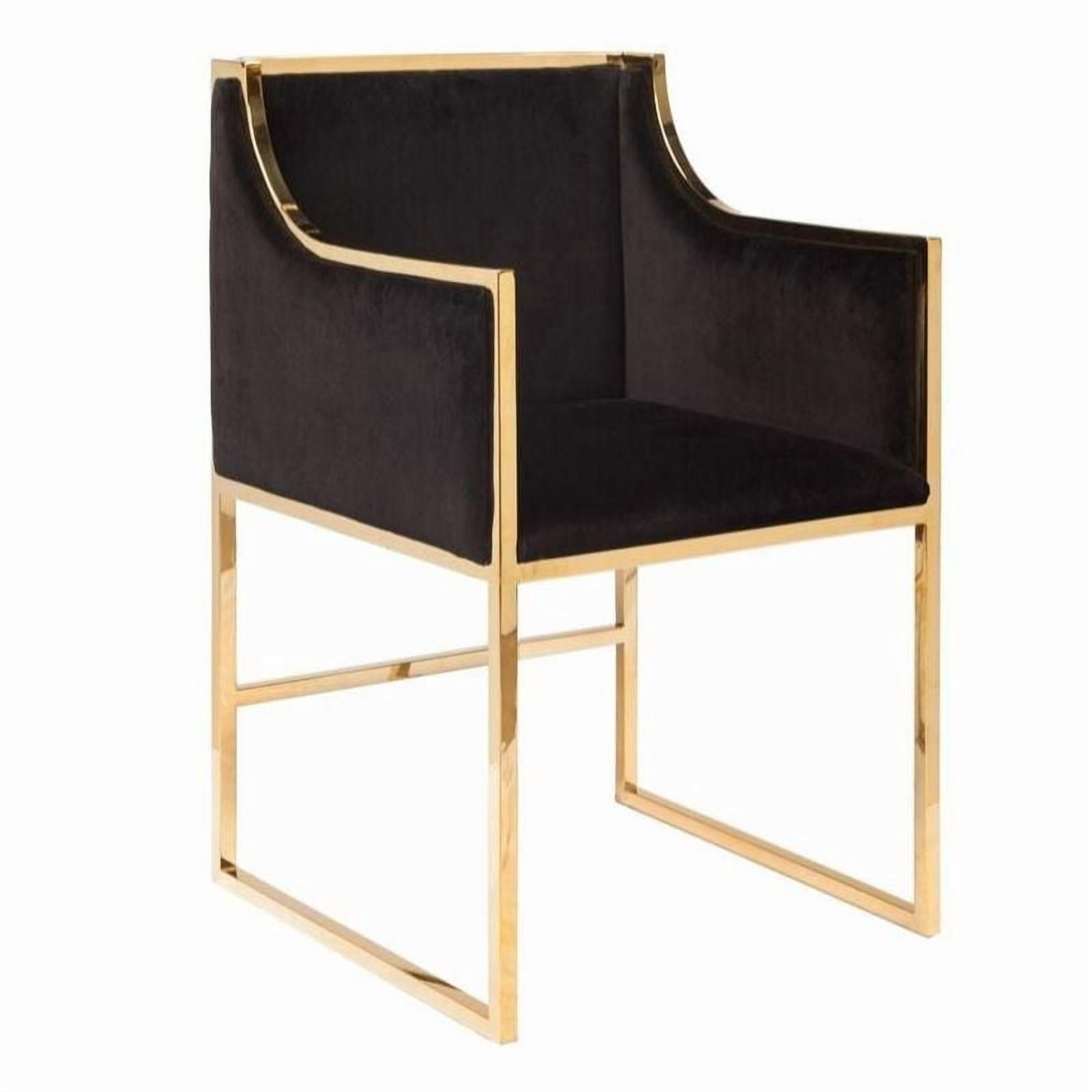 Chaise de salle à manger Hani en noir avec des accents dorés brillants – Revêtement en velours luxueux pour un look élégant et stylé