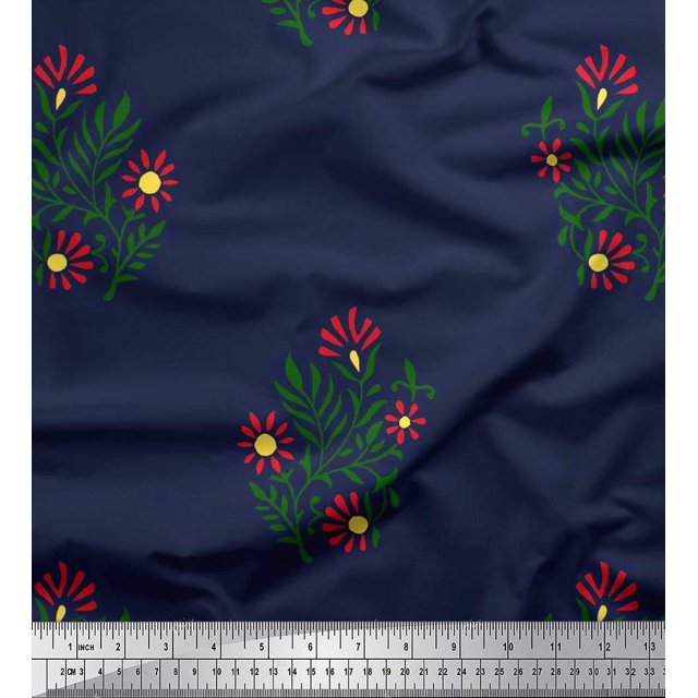 Soimoi Rayon Fabric Leaves & Floral Block Print Fabric by Yard 56 Inch Wide