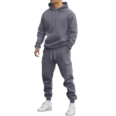 Pisexur Survêtements pour Hommes Ensemble 2 Pcs Ample Couleur Unie Chandails à Capuche et Pantalons de Survêtement Sets Athletic Ensemble de Survêtements pour Hommes Survêtement Jogger P-3TG Gris