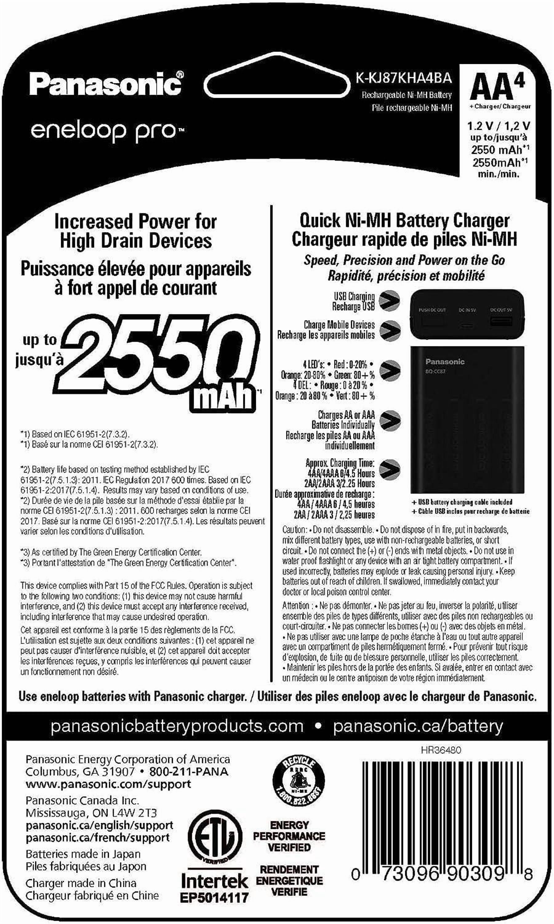 Panasonic Eneloop Individual Battery Charger with Portable Charging Technology and 4AA eneloop pro Rechargeable Batteries