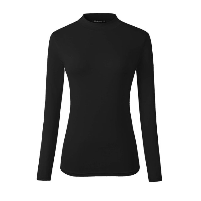 Veranee T-Shirt de Base à Col Roulé Ajusté à Manches Longues pour Superposition pour Femmes X-Grand Noir