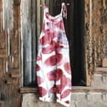 thumbnail image 2 of yoeyez Rompers for Women Plus Size,Womens Summer Printed Plus Size Romper Sleeveless Adjustable Straps Backless Jumpsuits With Pockets Red,3XL, 2 of 6