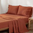 thumbnail image 3 of Bedding Sheet Set Washed Cotton Linen Like Textu Breathable Durable Soft Comfy (Dark Orange Queen), 3 of 6