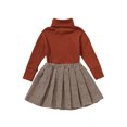 thumbnail image 1 of Faithtur Ensemble Décontracté Deux Pièces pour Filles, Tricot à Col Roulé Uni et Jupe Plissée, Kaki/blanc/rouge/marron, 1 of 9