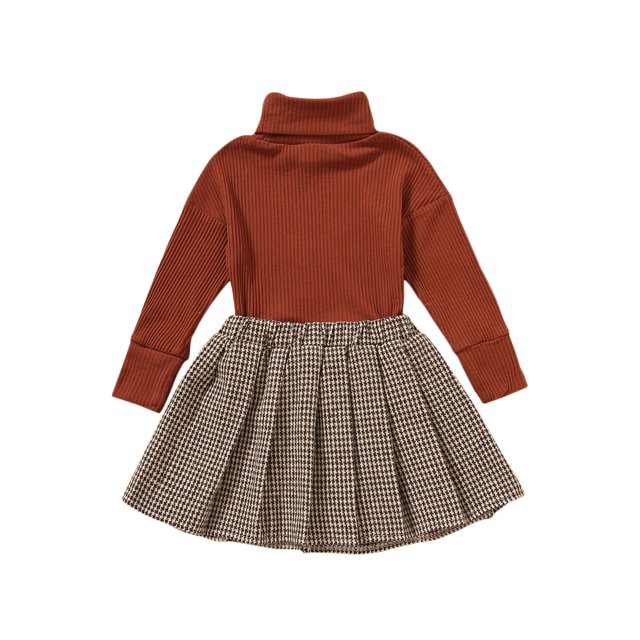 Faithtur Ensemble Décontracté Deux Pièces pour Filles, Tricot à Col Roulé Uni et Jupe Plissée, Kaki/blanc/rouge/marron