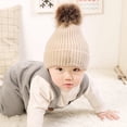 thumbnail image 2 of Bonnet Tricoté en Laine pour Bébé, Automne-Hiver, Doux et Chaud, avec Pompon, 2 of 9