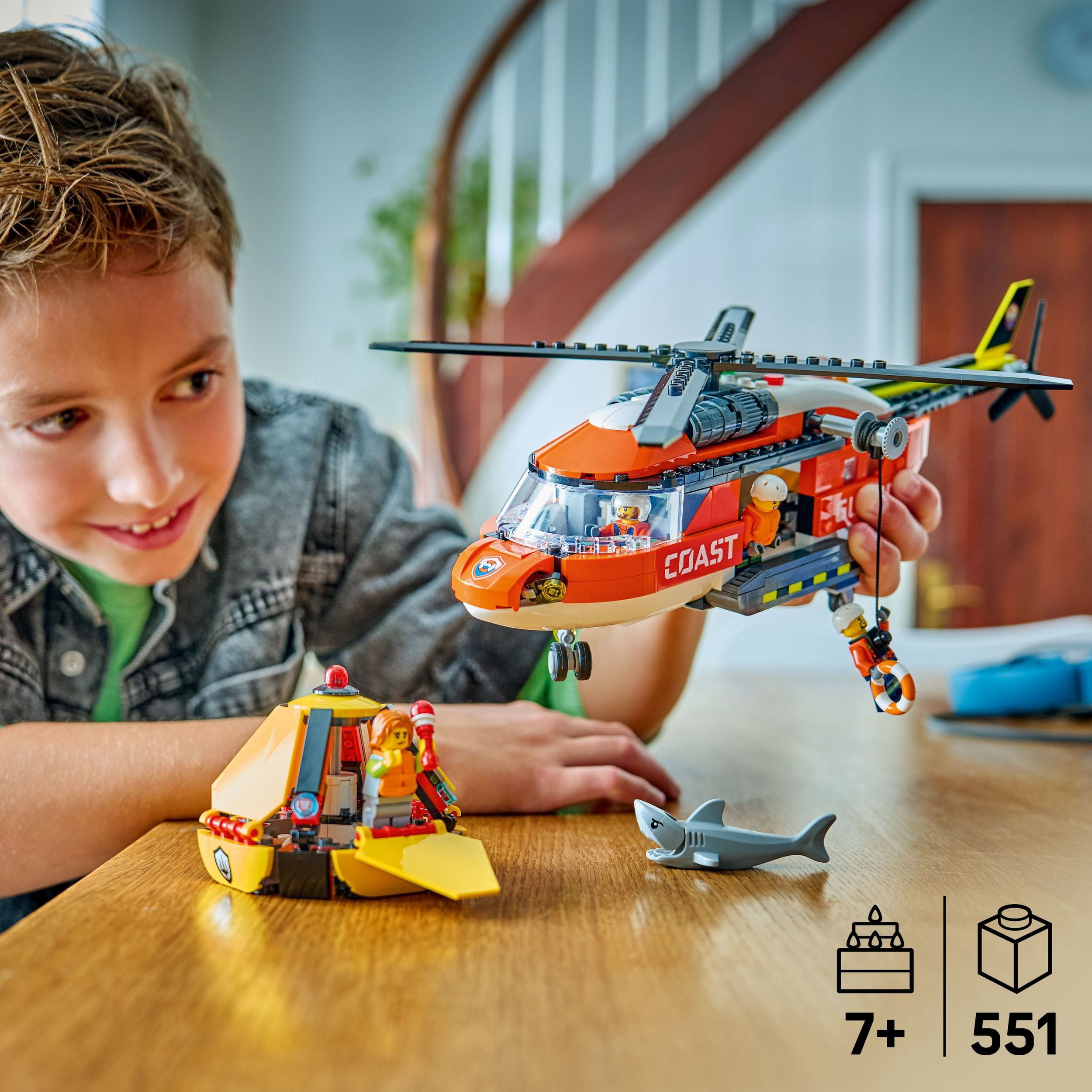 LEGO City Coast Guard Helicopter Building Toy for Kids - Pretend Play Emergency Response Set for Boys & Girls, Ages 7+ - Includes 4 Minifigures, Shark, & Rescue Pod - Gift Idea for Birthdays - 60503
