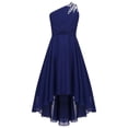 thumbnail image 1 of TSSOE Robe pour Fillettes Demoiselle d'Honneur Junior pour Mariage Froncée à une Épaule Fête Ourlet Haut-Bas Robe de Bal Bleu Marine 14, 1 of 7