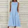 thumbnail image 1 of HKEJIAOI Robes Décontractées pour Femmes Offres Liquidation Cadeau de la Saint-Valentin Mode Femmes Uni Confortable Été Col Rond Dames Poches Robe Sans Manches Bleu, 1 of 7