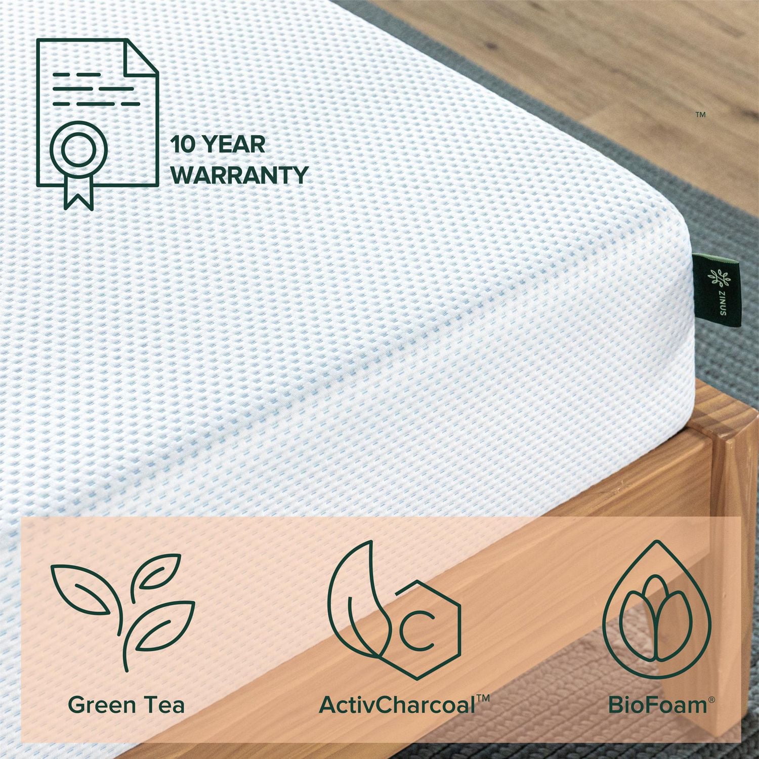 Matelas en mousse à mémoire de forme Zinus Green Tea de 10 pouces