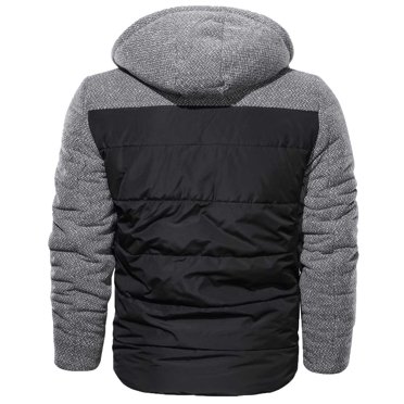 XZNGL Mens Winter Keep Warm Patchwork Hoodie Zipper Loose Outwear Coat Top Blouse