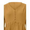 thumbnail image 3 of Sexy Dance Robe Longue pour Femmes, Décor de Boutons, Robes Maxi, Col en V, Plissée, Manches Longues, Jaune - Brun, 3TG, 3 of 5