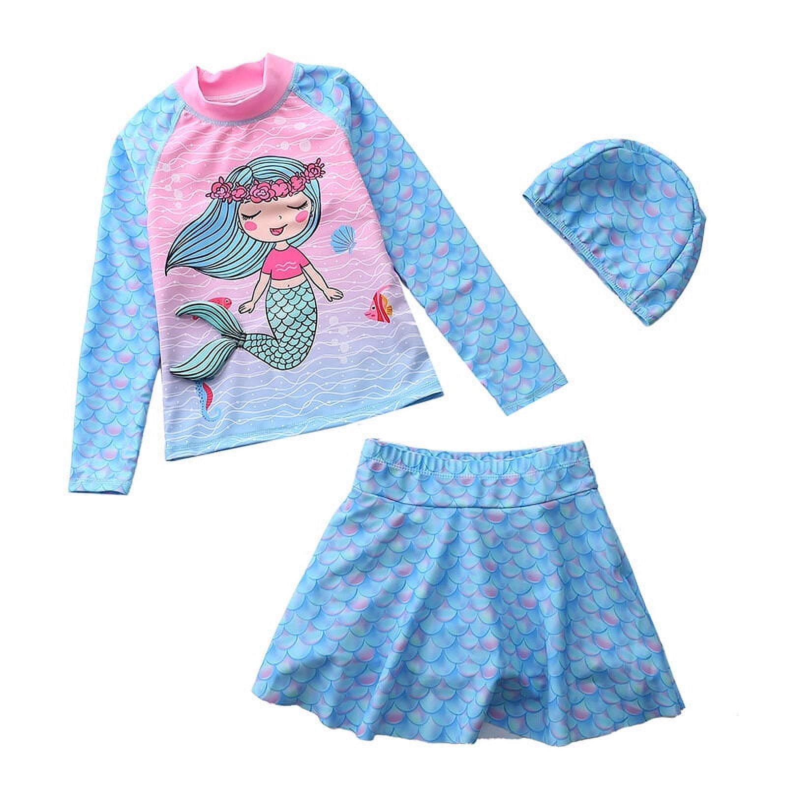 Baby/Toddler Girls Mermaid Swimsuit Rashguard Set Long Sleeve UPF 50+ ,D25-1 Size 5T