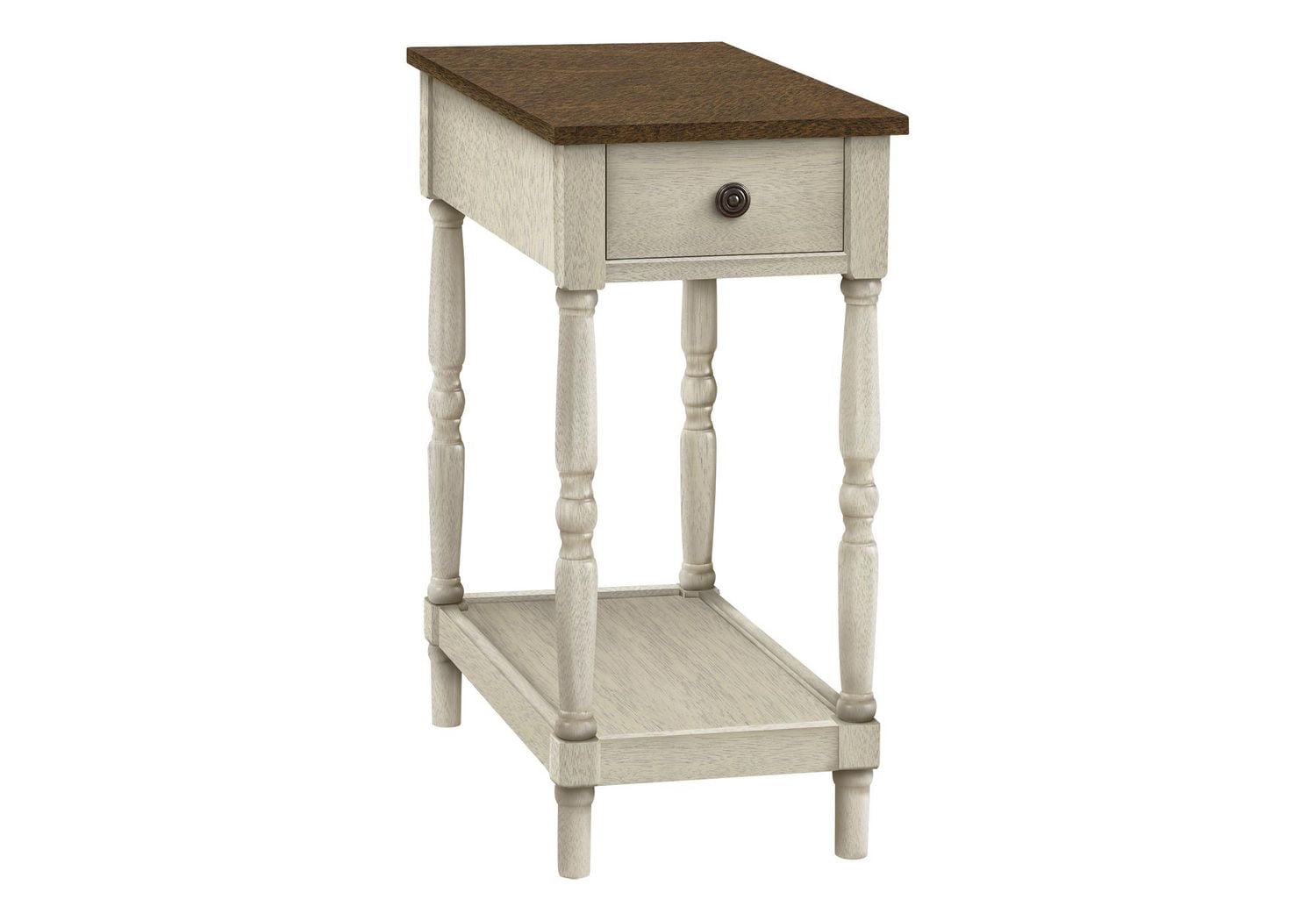 Monarch Specialties  Table D'appoint, 2 Niveaux, Bout, Table D'appoint, Table De Nuit, Chambre À Coucher, Étroit, Lampe, Tiroir De Rangement, Placage Brun, Placage Blanc Antique, Traditionnel