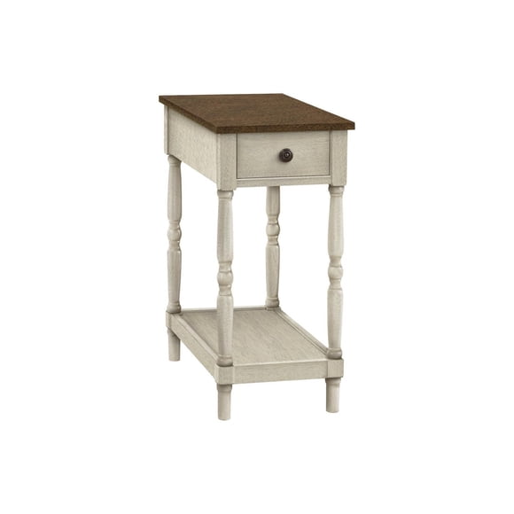Monarch Specialties Accent Table, 2 Tier, End, Side Table, Nightstand, Bedroom, Narrow, Lamp, Storage Drawer, Brown Veneer, Antique White Veneer, Traditional