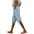 thumbnail image 3 of Sentmoon Comfy Shorts with Pockets Solid Color Summer Shorts Drawstring High Elastic Waist Loose Fit Straight Leg Side Slit Plus Size Womens Gym Shorts Hawaiian for Hot Weather and Vacation, 3 of 7