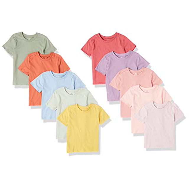 T-Shirt à Manches Courtes en Coton Biologique pour Bébé, Paquets Multiples, Lot de 10 Gemmes Arc-en-Ciel Roses, 6-9 Mois