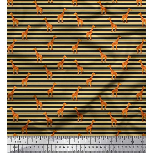 Soimoi Poly Georgette Fabric Stripe & Giraffe Animal Print Fabric by The Yard 52 Inch Wide