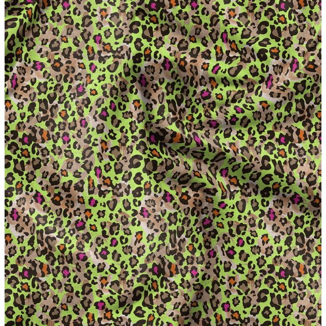 Soimoi Green Poly Georgette Fabric Leopard Animal Skin Decor Fabric Printed Yard 42 Inch Wide
