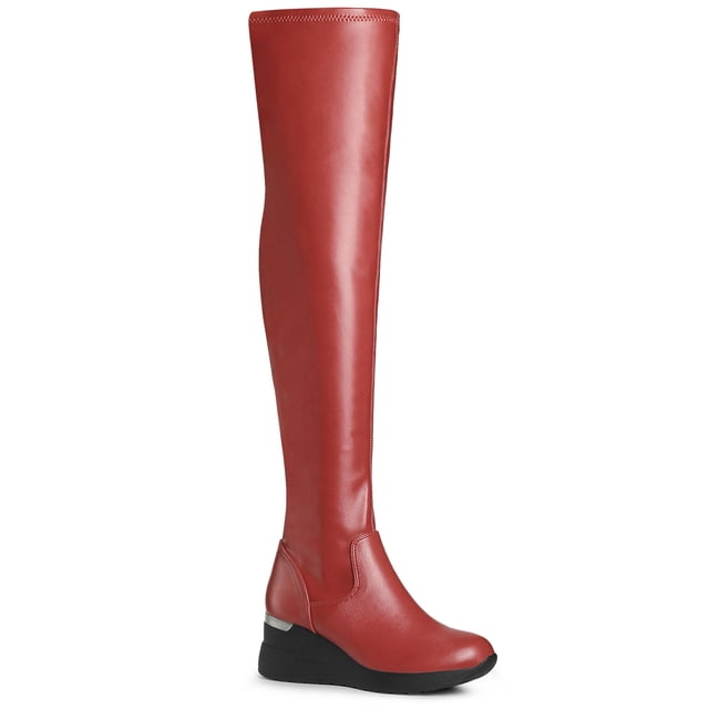 Unique Bargains Bottes à Talon Compensé à Plateforme au-Dessus du Genou pour Femmes Rouge (Taille 7)