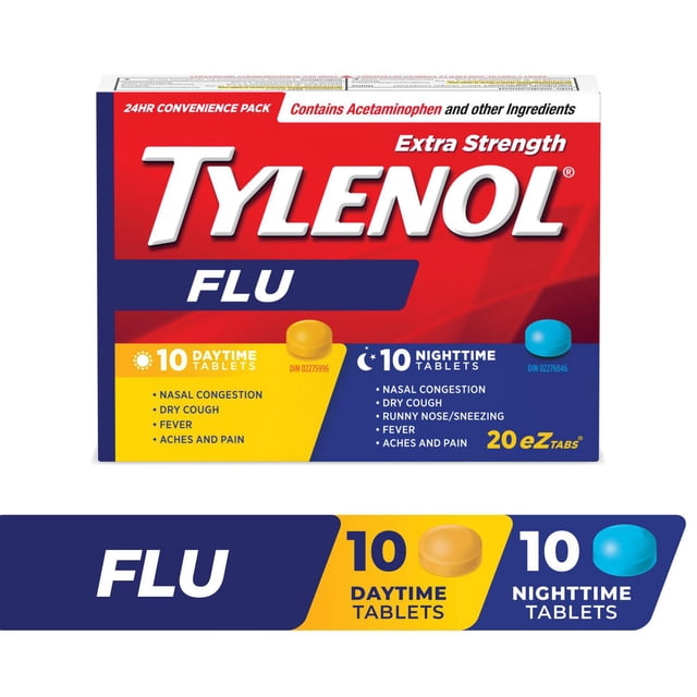 Tylenol Extra Stength Flu eZ Tabs, Relieves Flu symptoms, Daytime & Nighttime, Convenience Pack, 20 Count