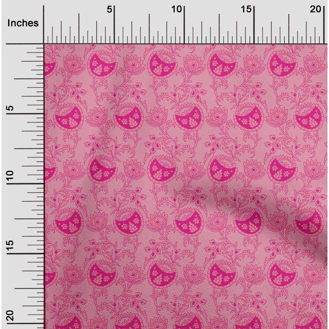 oneOone Viscose Chiffon Fabric Leaves & Floral Block Printed Fabric 1 Yard 42 Inch Wide