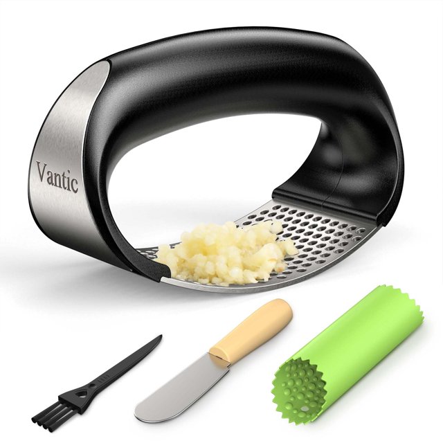 Vantic Garlic Press Rocker - Stainless Steel Garlic Mincer Garlic Crusher New Innovative Garlic Chopper With Peeler And Scraper For Smash Garlic