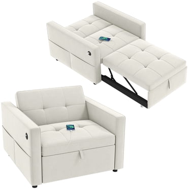 HOMCOM Fauteuil-Lit, Petit Sofa Escamotable avec USB, Crème