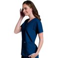 thumbnail image 1 of Landau Women's Essentials Snap Front Scrub Top, Classic Relaxed Fit, V-Neck, 4 Pockets, 1 of 6