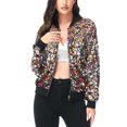 thumbnail image 3 of Womens Long Sleeve Sequin Front Zip Jacket Long Sleeve Ribbed Cuffs Outerwear Tops, 3 of 5