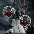 thumbnail image 2 of Riforla Boucles d'Oreilles Rétro Punk Gothique Sombre en Forme de Cœur Rouge Accessoires de Fête Personnalisés Argent, 2 of 4
