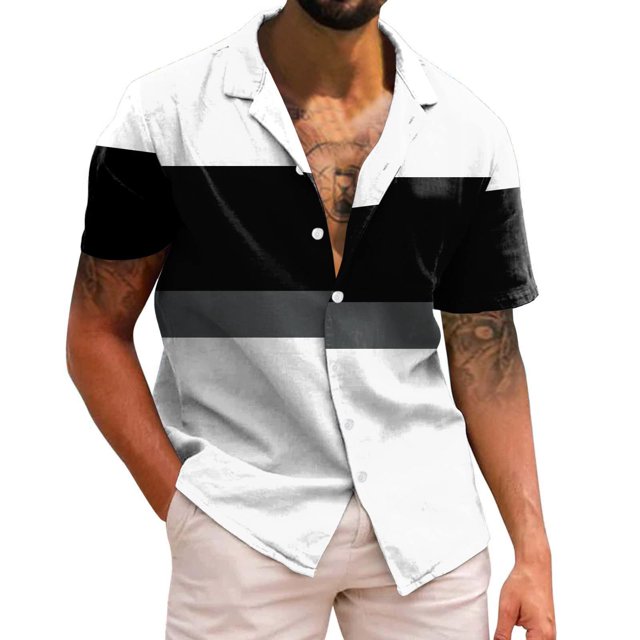 BOBOGOJP Mens Casual Button Down Shirts Cotton Linen Button Down Tropical Holiday Beach Shirts,Black M