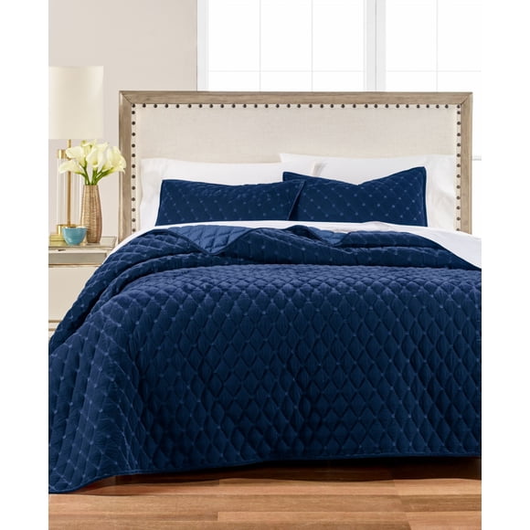 Martha Stewart Collection Courtepointe en Velours Capitonné à Losanges Bleu Marine Grand Lit/reine 92 Pouces x 88 Pouces